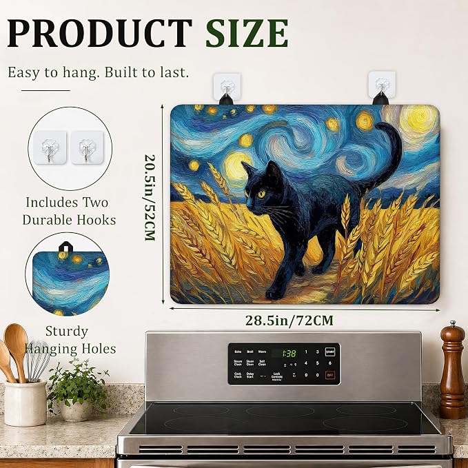 Black Cat Stove Top Cover for Electric Stove 28.5"x 20.5",Starry Night Heat Resistant Glass Top Stove Cover Protector,Glass Cooktop Covers,Kitchen Flat Electric Stove Top Covers