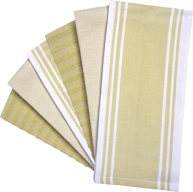 Premium Kitchen Towels 6 Pack 100% Cotton 20"x28" Dish Towels - Sage Wide | Large Flat & Terry Kitchen Linen Set with Hanging Loops, Highly Absorbent for Washing and Drying Dishes