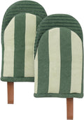 Folkulture Oven Mitts, Matcha Green, Set of 2, Heat Resistant - (5.75"x9") | 100% Cotton, Non Slip, Silicone, Cute Striped Mini Mits with Hanging Loop, Kitchen Décor, Cooking Gifts, New Home Essentials