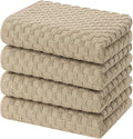 Homaxy 100% Cotton Terry Kitchen Towels(15" x 25", 4 Pack), Tan | Soft and Super Absorbent Dish Towels, 380 GSM Reusable Tea Towel with Hanging Loop, Pineapple Grid Designed