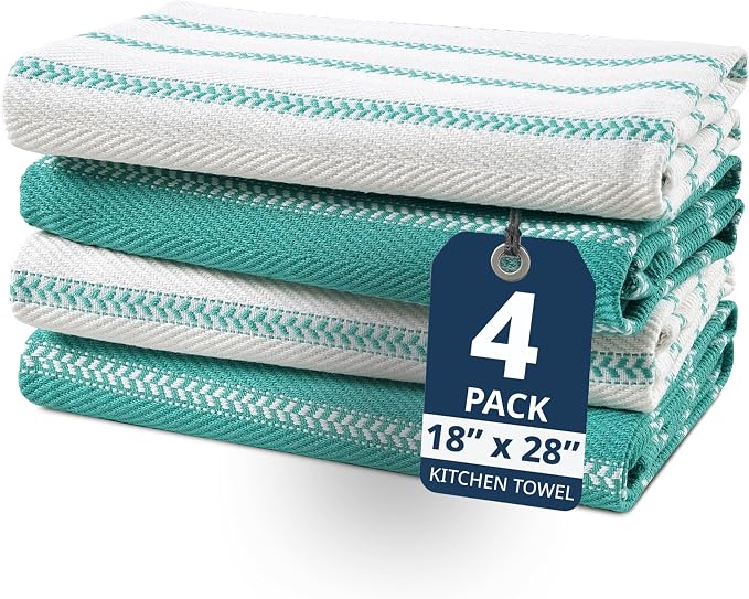 LANE LINEN Kitchen Towels Set - Pack of 4 Cotton Dish Towels for Drying Dishes, 18”x 28”, Absorbent Tea Towels, Quick Drying Kitchen Towel Set - Peacock Blue