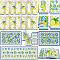 Fourluoo 16 Pcs Lemon Kitchen Decor Set 4 Summer Kitchen Towels 2 Non Slip Rugs and Mats for Floor 2 Oven Mitts Gloves 2 Pot Holders 4 Placemats 2 Curtains for Home Decoration Women Gift