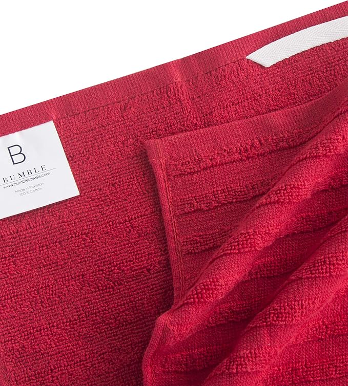 Premium Kitchen Towels 6 Pack 100% Cotton, 20"x28" Dish Towels - Red | Large Flat & Terry Kitchen Linen Set with Hanging Loops, Highly Absorbent for Washing and Drying Dishes