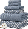 Modern Threads 6 Piece Bath Towel Set – Bathroom Set with 2 Bath Towels, 2 Hand Towels, and 2 Wash Cloths – 100% Cotton, Super Absorbent & Extra Soft – Reversible Classic Diamond (Blue)