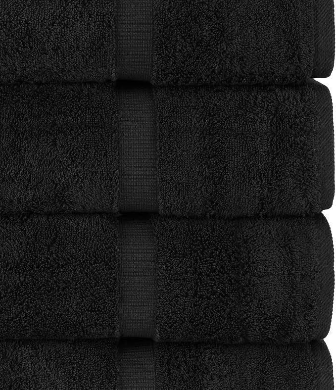 Chakir Turkish Linens 6 Piece Towels Set, 100% Cotton Luxury Turkish Towels for Bathroom, Soft Absorbent Bath Towel Set with 2 Bath Towels 2 Hand Towels 2 Washcloths, Black