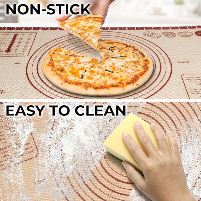 Zulay Kitchen XL Silicone Baking Mat 26x16 Inch – Extra Thick 0.7mm Non-Slip Pastry Mat with Measurements – Reusable Nonstick Sheet for Rolling Dough, Pie Crust & Cookies, Large Countertop Liner - Red
