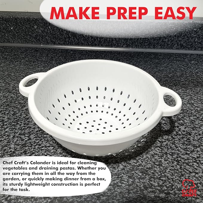 Chef Craft Select Plastic Deep Colander, 11x5 inch 5 quart, White