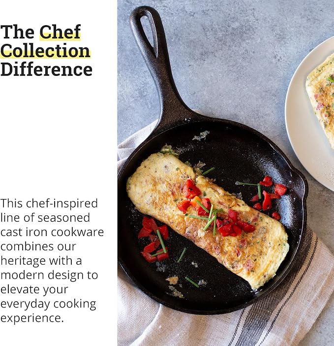 Lodge 8" Cast Iron Skillet - Chef Collection - Perfect Sear - Ergonomic Handles - Superior Heat Retention - Cast Iron Cookware & Skillet