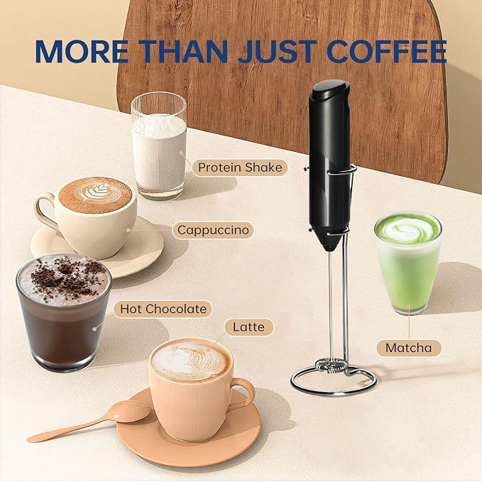 YSSOA Electric Milk Frother Handheld with Stainless Steel Stand Battery Operated Whisk Drink Mixer for Coffee, Frappe, Latte, Matcha, Hot Chocolate, Mini Hand Blender