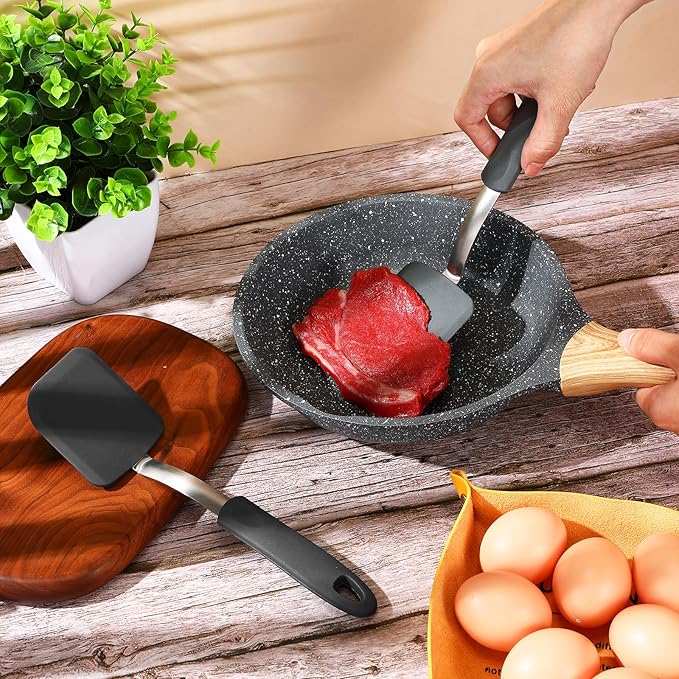 Silicone Cookie Spatula Turner 2 Pack Mini Brownie Spatula Flexible Kitchen Small Silicone Turner for Nonstick Cookware Heat Resistant No Scratch Flipper for Egg(Solid Flat,Grey)