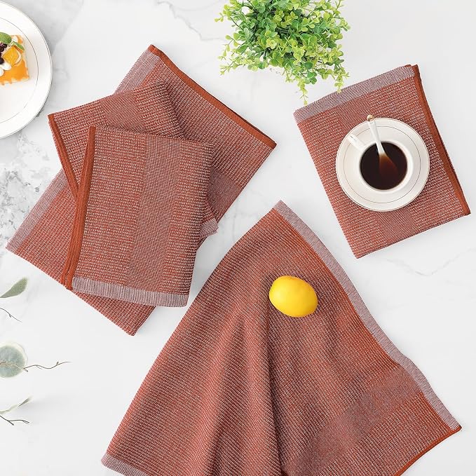 Mordimy Premium Large Cotton Kitchen Towels (18"x 28", 3 Pack), Rust | 100% Ring Spun Cotton, Super Absorbent, 380 GSM, Flat & Terry, Soft, Hanging Loop Dish Towels