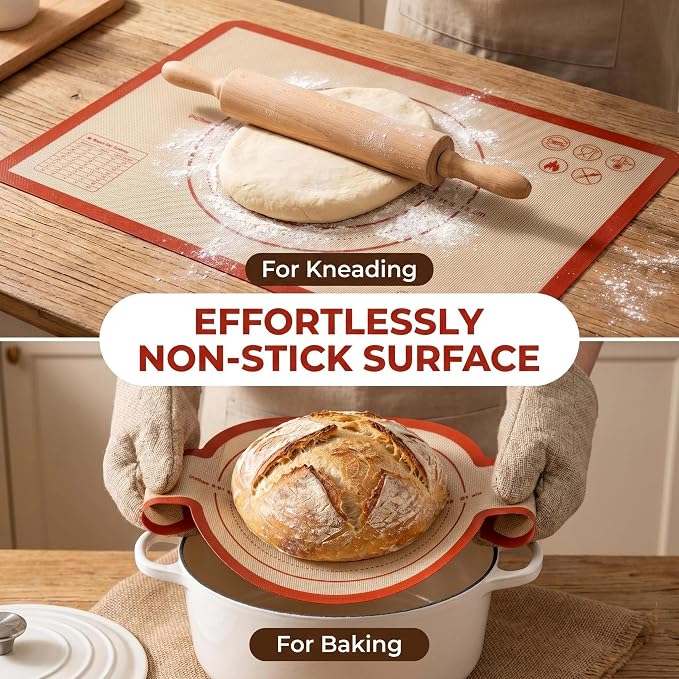 Silicone Bread Sling for Dutch Oven - Extra Long Handles, Non-Stick & Oven Safe Baking Mat, Reusable Dough Liner & Lifting Tool for Sourdough(2Pcs Oval+Round)