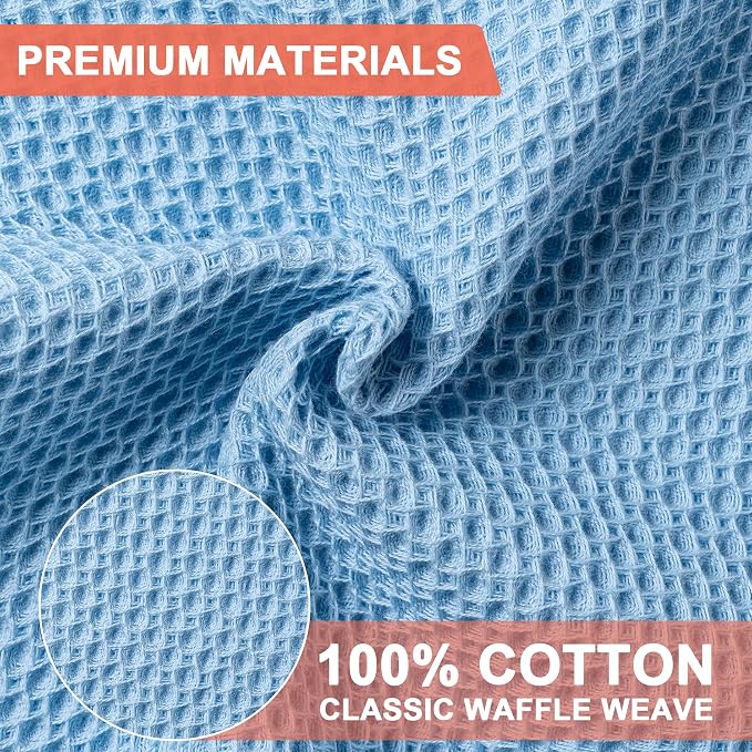 Kitchen Towels 6-Pack Kitchen Dish Cloths,100% Cotton,12x12 In,Sky Blue | Towels Waffle Weave,Ultra Soft Absorbent, Quick Drying