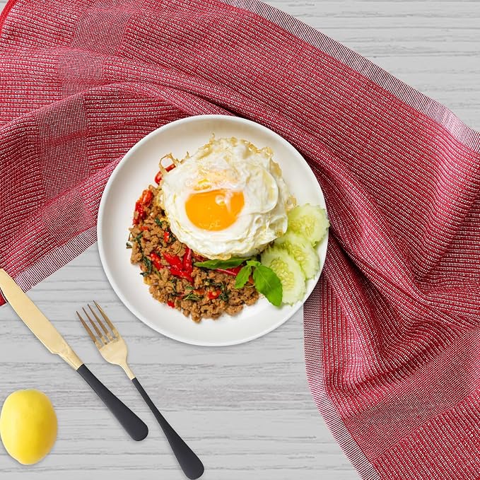 Homaxy 380 GSM Cotton Premium Kitchen Towels 3 Pack, 18"x 28", Red | Flat and Terry Dish Towels, Highly Absorbent Tea Towel Set with Hanging Loop, Soft Utility Kitchen Hand Towels
