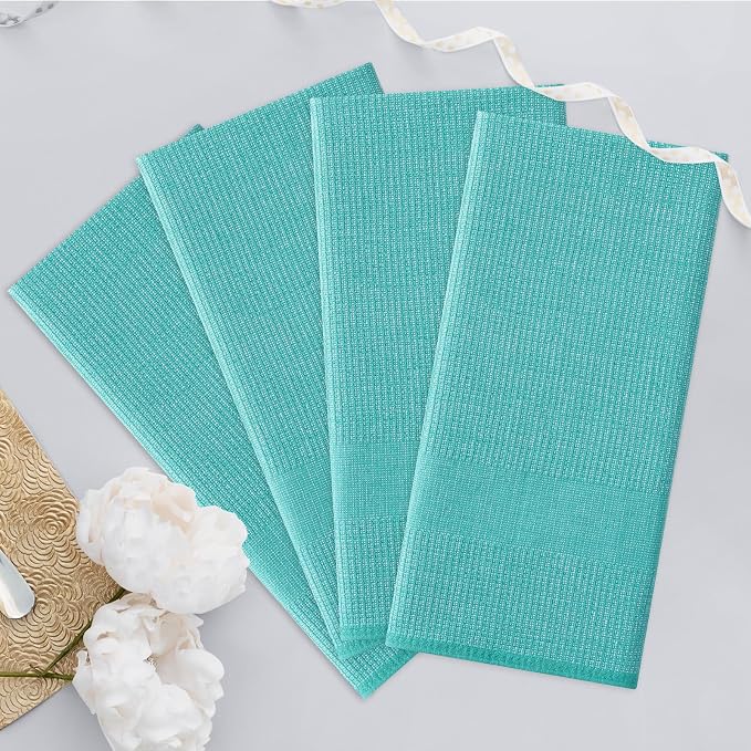 Homaxy 380 GSM Cotton Premium Kitchen Towels 3 Pack, 18"x 28", Teal | Flat and Terry Dish Towels, Highly Absorbent Tea Towel Set with Hanging Loop, Soft Utility Kitchen Hand Towels