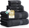 LANE LINEN Bathroom Towel Set 6 Piece Soft Absorbent Quick Dry - Black | Cotton Towel Set - Coordinated Colors, Dobby Border Accent, OEKO-TEX Certified, Ring-Spun Durability, Ring-Spun Cotton