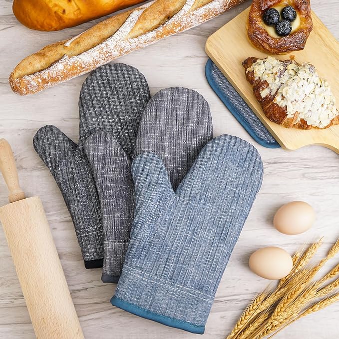 Oven Mitts and Pot Holders, Silicone Oven Gloves, 500 F Heat Resistant Oven Mitts Sets, Non-Slip Silicone Textured Grip, Darkgray