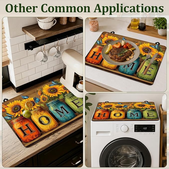 Stove Top Cover Sunflower Mason Jar 28.5x20.5Inch for Electric Stove,Heat Resistant Silicone Cooktop Protector,Glass Stove Cover Mat, Anti Scratch Countertop Protector