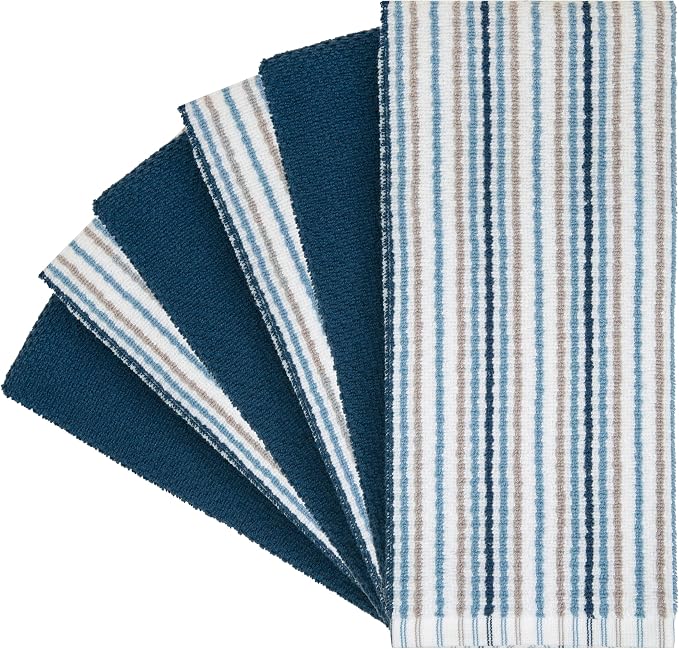 Bumble Kitchen Towels 6 Pack 100% Cotton 16"x26" - Blue | 430 GSM Soft Kitchen Hand Towels with Hanging Loop, Highly Absorbent & Durable for Washing and Drying Dishes