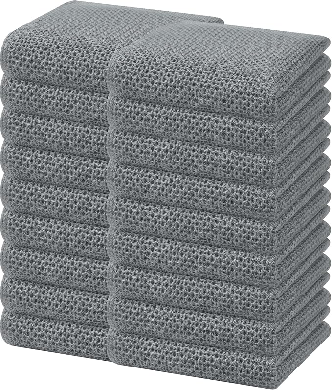 Homaxy 100% Cotton Waffle Weave Kitchen Dish Towels 18-Pack, Grey | 13 x 28 Inches, Ultra Soft Absorbent Dish Towels, Quick Drying Cleaning Towels
