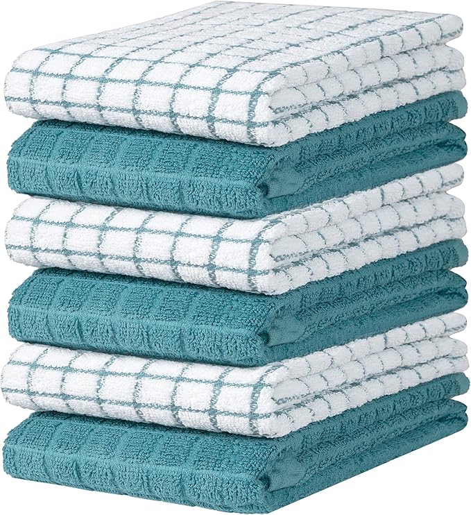 Bumble Kitchen Towels (6-Pack), 16"x28", 100% Cotton Dish Towels - Aqua | 380 GSM | Soft kitchen hand towels , Highly Absorbent & Durable Dish Towels for kitchen with Hanging Loop