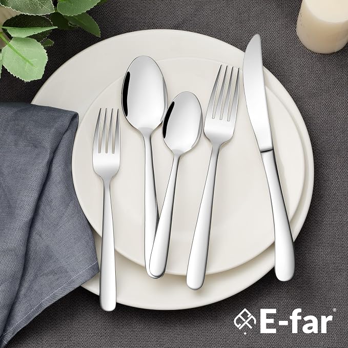 E-far Heavy Duty Silverware Set for 4, 20-Piece Stainless Steel Flatware Cutlery Set, Heavy Weight Metal Tableware Eating Utensils for Home Restaurant Weddings, Mirror Polished & Dishwasher Safe
