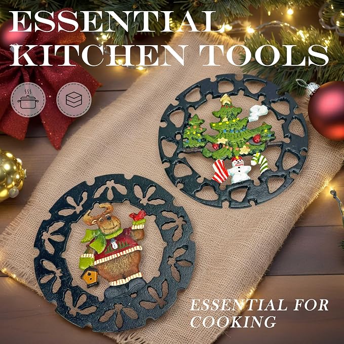 Cast Iron Trivet for Hot Dishes, Metal Trivet for Hot Pots and Pans, Heavy Duty Cast Iron Pot Holder with Heat Resistant Glove, Hot Pan Holder for Kitchen & Dining Table