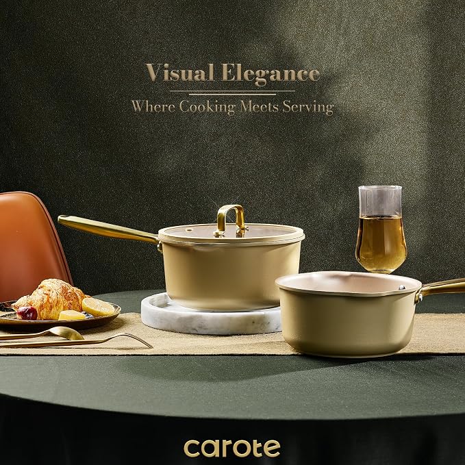 CAROTE 2Qt & 3Qt Nonstick Sauce Pan Set, Saucepan with Durable Cast Steel Handle, Oven-Safe, PFOS PFOA Free, Compatible with Gas/Electric/Induction Stovetops, Dishwasher Safe, Aluminum
