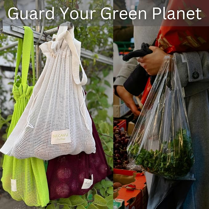 100% Cotton Set Of 2 Mesh Grocery Bag | Eco-Friendly Cotton Market Bags For Vegetable Shopping | Multi-Purpose Portable Cotton Market Bags with Reinforced Edges (Kiwi Green) (Kiwi Green)