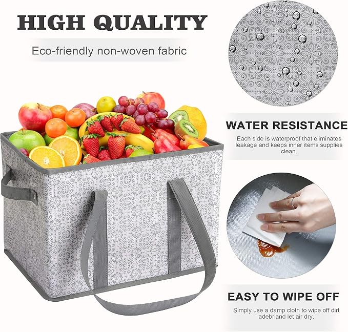 Reusable Grocery Bags 4 Pack, Foldable & Water Resistant Shopping Bags | Large Grocery Tote Bag Water Resistant Shopping Bags Foldable Grocery Bag for Clothes,Shoes and Picnic