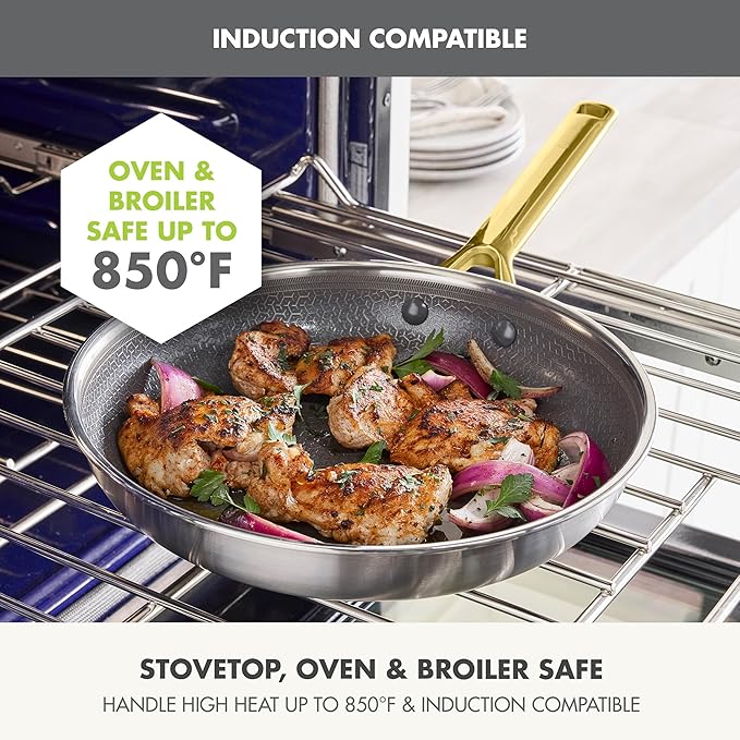 GreenPan Hybrid 10" Stainless Steel Frying Pan, Ceramic Nonstick Skillet | APEX Tri-Ply Pan, PFAS-Free Thermobond Nonstick, Induction & All Cooktop Compatible, Dishwasher & Oven Safe up to 850F, Gold