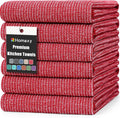 Homaxy 380 GSM Cotton Premium Kitchen Towels 6 Pack, 18"x 28", Red | Flat and Terry Dish Towels, Highly Absorbent Tea Towel Set with Hanging Loop, Soft Utility Kitchen Hand Towels