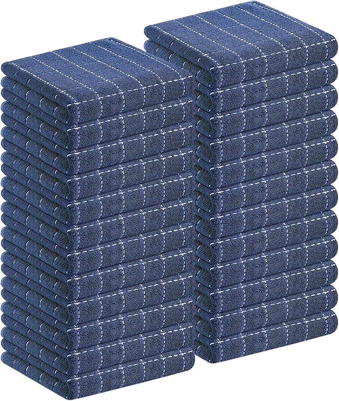 Homaxy 100% Cotton Terry Kitchen Towels, 24 Pack, Navy Blue | Ultra Soft and Absorbent Dish Towels for Kitchen, Suitable for Drying and Washing Dishes