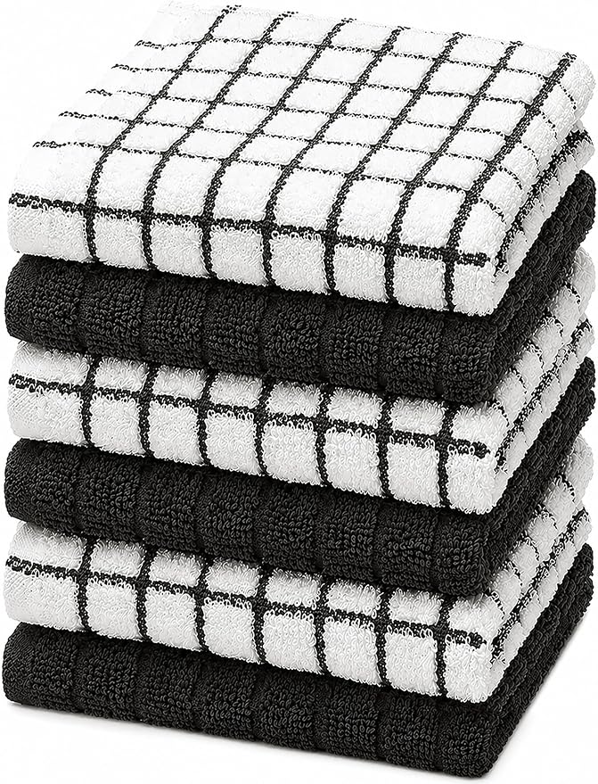 Bumble Dish Cloths (6-Pack), 100% Cotton Kitchen Towels, 12"x12" - Black | 405 GSM | Soft, Highly Absorbent & Durable Dish Towels for Kitchen