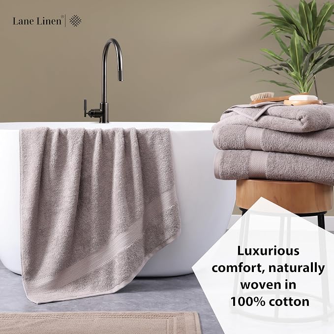 LANE LINEN Towel Set 4 Piece Soft Absorbent Quick Dry - Platinum | Towel Pack - Terry Weave Comfort, Long-Lasting Comfort, Hotel-Style Look, Gets Softer With Every Wash, Machine Washable