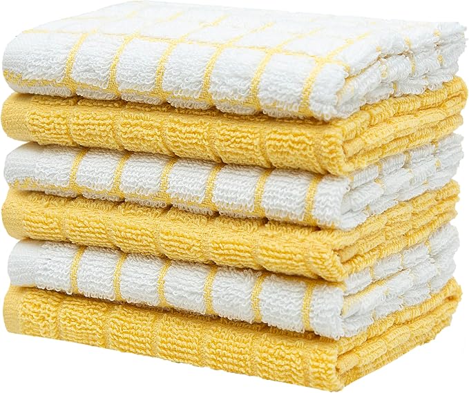 Bumble Dish Cloths (6-Pack), 100% Cotton Kitchen Towels, 12"x12" - Yellow | 405 GSM | Soft, Highly Absorbent & Durable Dish Towels for Kitchen