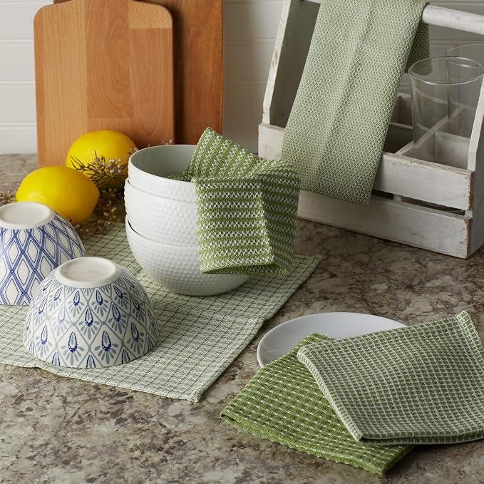 DII Everyday Kitchen Assorted Dishcloth Set of 5, 12x12, Antique Green