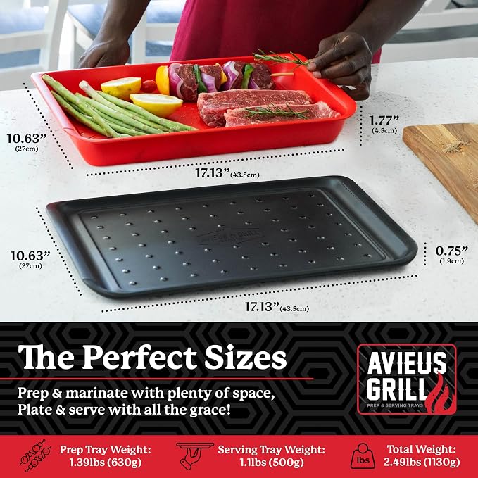 AVIEUS Grill Prep and Serve Trays | Set of 2 Stackable, Melamine Trays | Serving Tray & Marinating Tray | Serving Platter for Plating Food & BBQ Prep Tub for Marinating Meats | Grill Accessories |