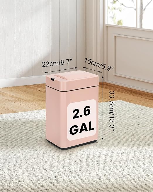 ELPHECO Slim Bathroom Trash Can with Lid 2.6 Gallon Smart Trash Can Pink | Motion Sensor Butterfly Lid Garbage Can Automatic Stainless Steel Wastebasket Bathroom Decor for Bedroom Office Toilet