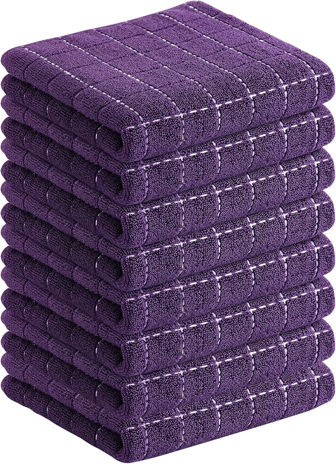 Homaxy 100% Cotton Terry Kitchen Towels, 8 Pack, Purple | Ultra Soft and Absorbent Dish Towels for Kitchen, Suitable for Drying and Washing Dishes