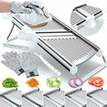 Gramercy Adjustable Mandoline Food Slicer, Mandoline Slicer for Kitchen, Mandolin, Potato, Tomato, Carrot, Vegetable, Fruit and Onion Cutter, Stainless Steel, INCLUDING Cut-Resistant Gloves, White PRO