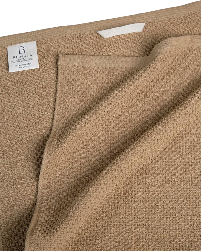 Bumble Kitchen Towels 6 Pack 100% Cotton 16"x26" - Tan Wide Stripe | 430 GSM Soft Kitchen Hand Towels with Hanging Loop, Highly Absorbent & Durable for Washing and Drying Dishes