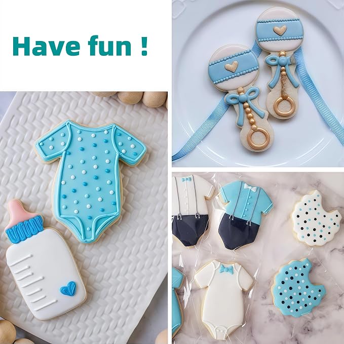 JOB JOL Baby Shower Cookie Cutters 6 PCS | Onesie, Bib, Bottle, Rattle, Carragie, Foot