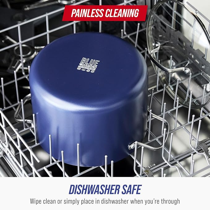 Blue Diamond 8QT Diamond Infused Ceramic Nonstick Stockpot with Lid, Blue | PFAS-Free Ceramic Nonstick Multipurpose Pot, Dishwasher & Oven Safe, Durable Metal Utensil Safe, Soups, Glass Lid