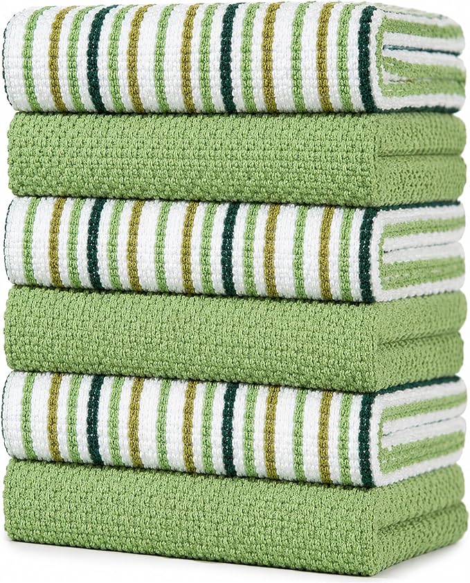 Bumble Kitchen Towels 6 Pack 100% Cotton 16"x26" - Sage | 430 GSM Soft Kitchen Hand Towels with Hanging Loop, Highly Absorbent & Durable for Washing and Drying Dishes
