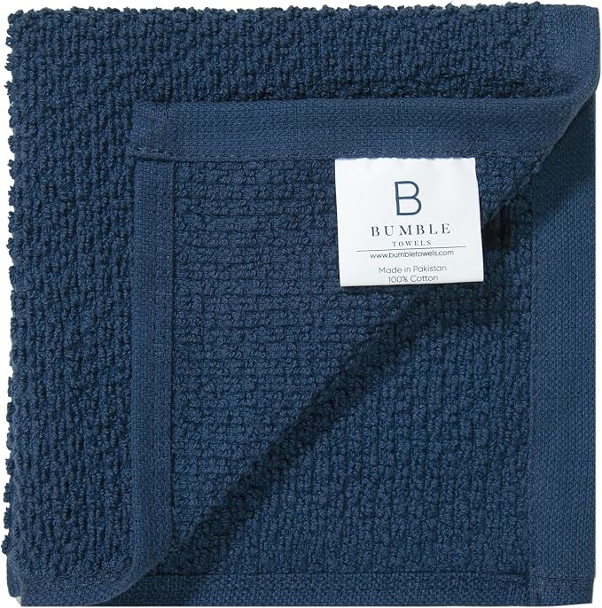 Bumble Dish Cloths 8-Pack, Cotton Kitchen Towels, 12"x12" Blue Wide Stripes | 430 GSM Soft Dish Towels for Kitchen, Highly Absorbent & Durable Kitchen Rags for Washing Dishes