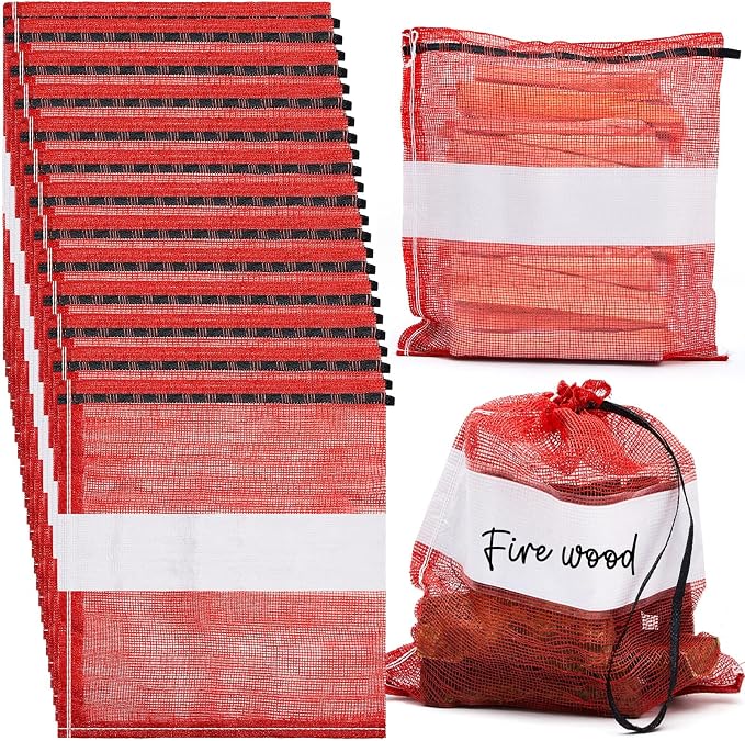 60 Pcs Onion Bags Reusable Mesh Produce Storage with Drawstring Firewood Bags Onion Potato Storage Sacks for Garden Vegetable Fruit Produce Packaging Supplies (22 x 24 Inch)