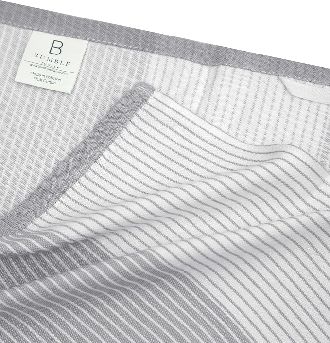 Premium Kitchen Towels 6 Pack 100% Cotton, 20"x28" - Grey | 238GSM Yarn Dyed Flat Woven Stripe Dish Towel for kitchen | Kitchen hand towels with Hanging Loop | Absorbent Linen set