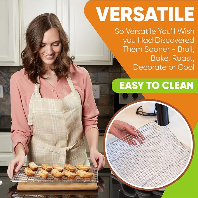 Spring Chef 10" x 15" Stainless Steel Cooling Rack for Baking, Set of 2 | Heavy Duty Cookie Cooling Rack for Kitchen, Oven Safe Wire Rack for Baking, Fits Jelly Roll Pan, Dishwasher Safe