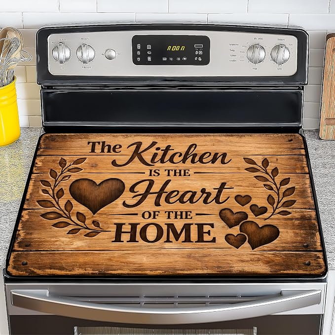 NYZE Stove Top Cover for Electric Glass Stove, 28" x 20" Flat Top Cooktop Protector, Electric Cooktop Cover, Rustic Kitchen Decorative Extra Counter Space for Kitchen